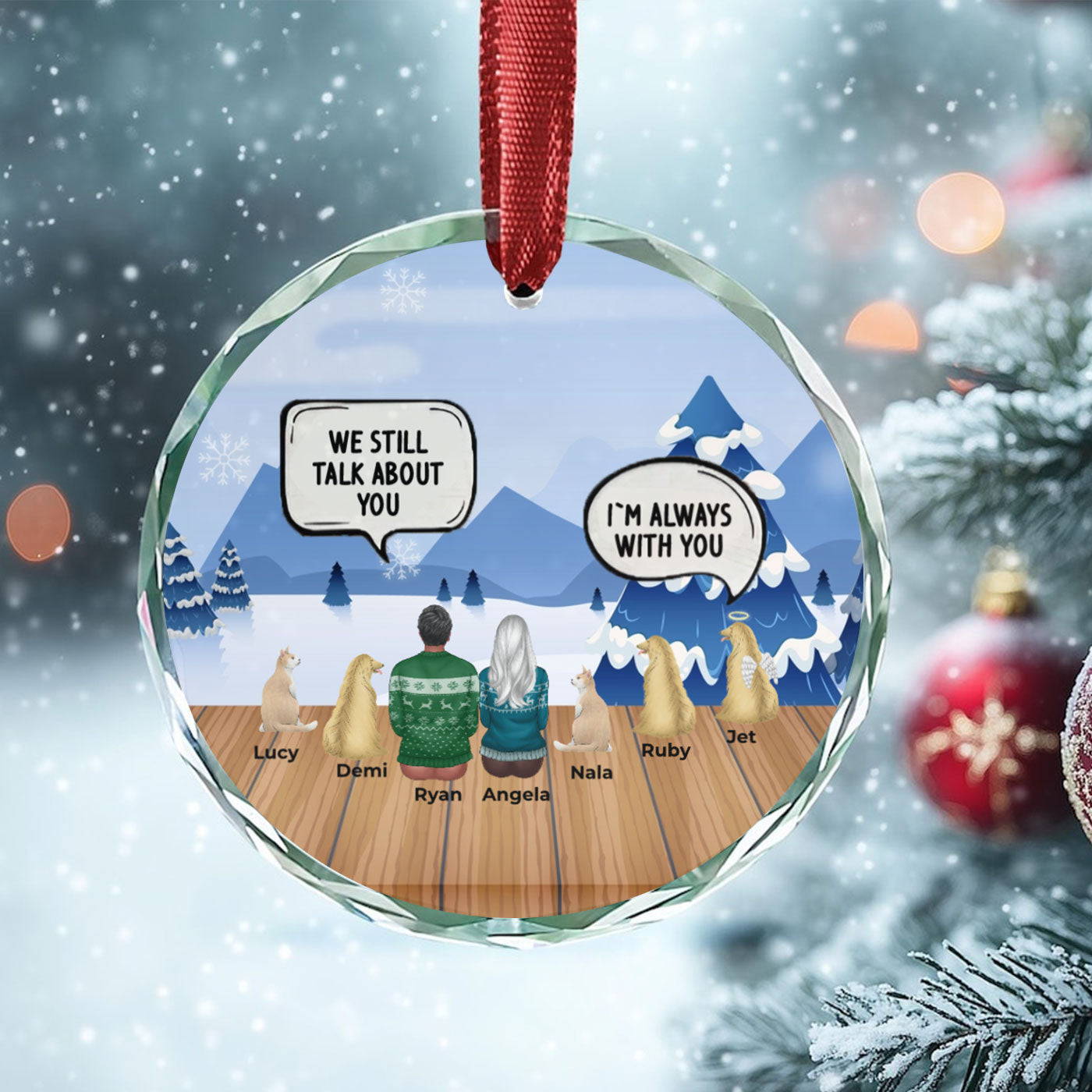 Personalized Christmas Memorial Ornament with Pets and Family | Glass Ornament